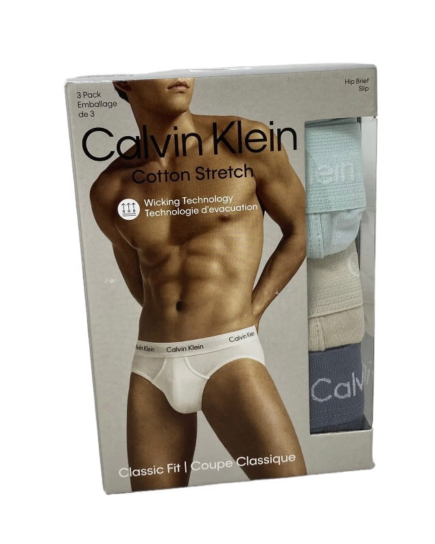 Paquete de 3 Calzoncillos a la cintura Calvin Klein - Tela algodón stretch en color beige, celeste y gris Talla XXL