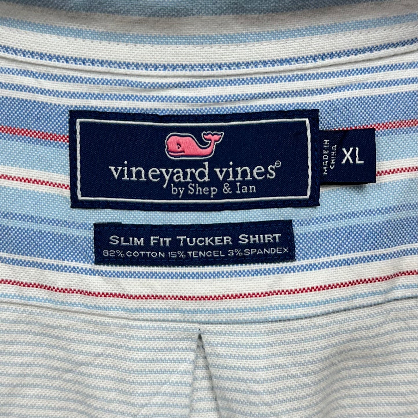 Camisa de botones Vineyard Vines 🐳 con patrón de rayas en color celeste, blanco y rojo Talla XL Entalle Slim Fit