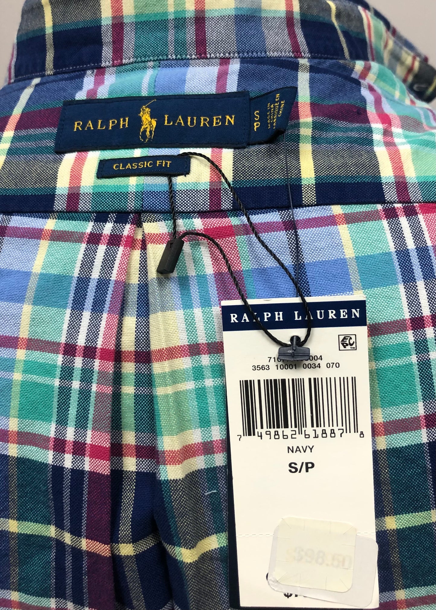 Camisa Polo Ralph Lauren 🏇🏼 con patron de cuadros tartán en color azul navy, verde y celeste  Talla S Entalle Clásico