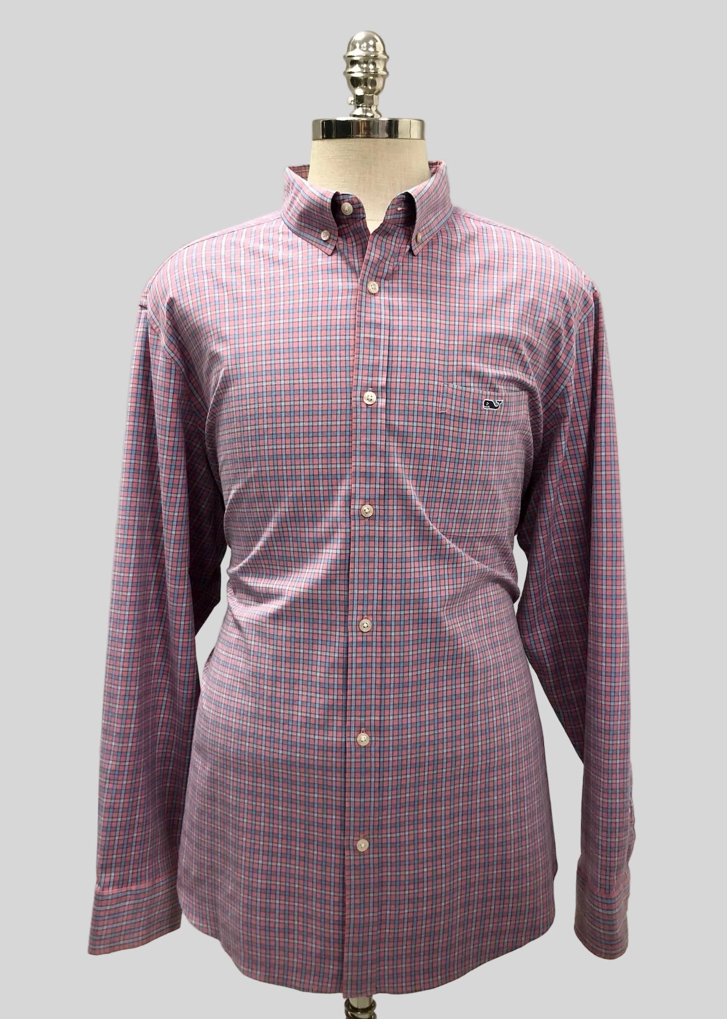 Camisa de botones Vineyard Vines 🐳 Performance de cuadros en color rosado y celeste Talla XXL Entalle Clásico