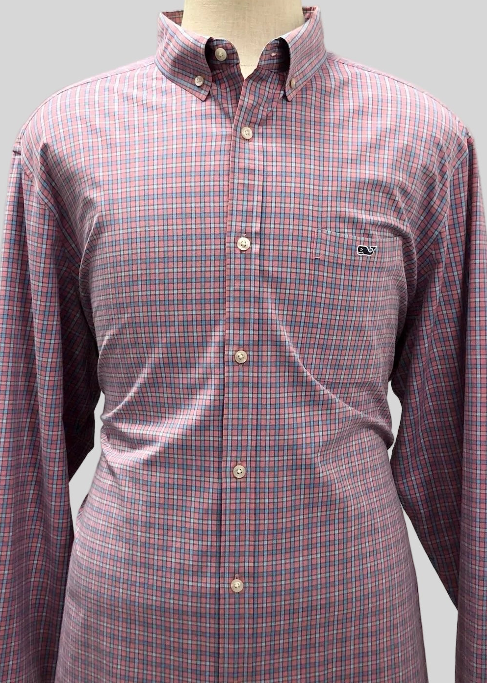 Camisa de botones Vineyard Vines 🐳 Performance de cuadros en color rosado y celeste Talla XXL Entalle Clásico