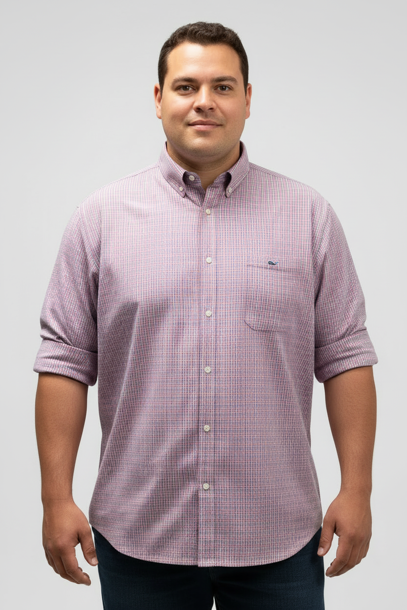 Camisa de botones Vineyard Vines 🐳 Performance de cuadros en color rosado y celeste Talla XXL Entalle Clásico