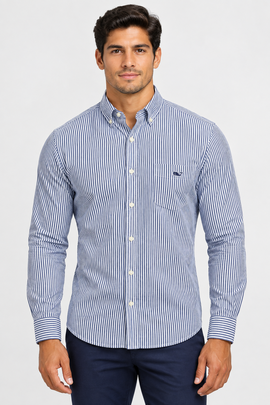 Camisa de botones Vineyard Vines 🐳 Performance de rayas en color azul y blanco Talla L Entalle Regular