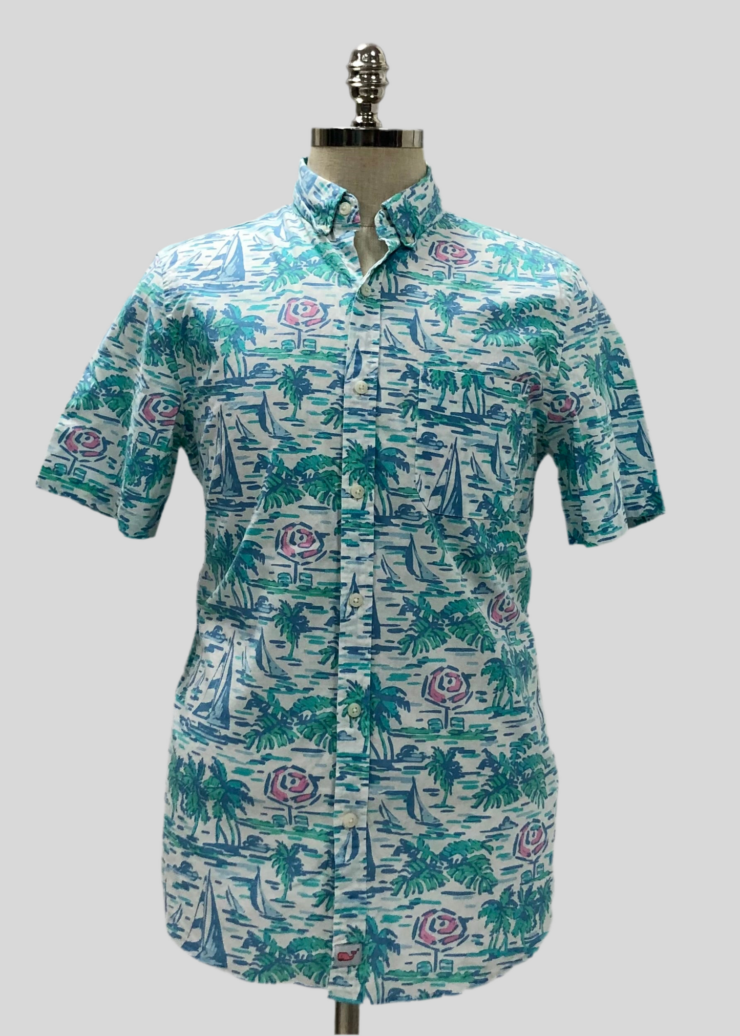 Camisa de botones Vineyard Vines 🐳 color blanco con diseño de Islas en color verde Talla M Entalle Slim Fit