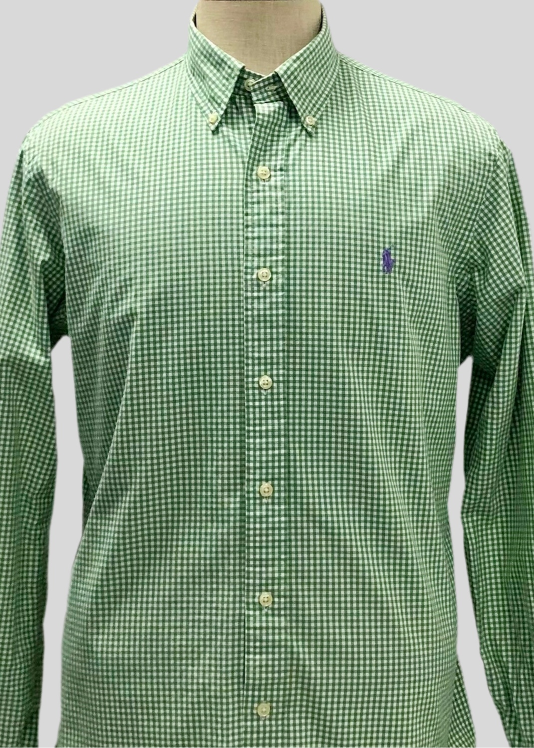 Camisa de botones Polo Ralph Lauren 🏇🏼 de cuadros gingham verde claro y blanco Talla L Entalle Custom Fit