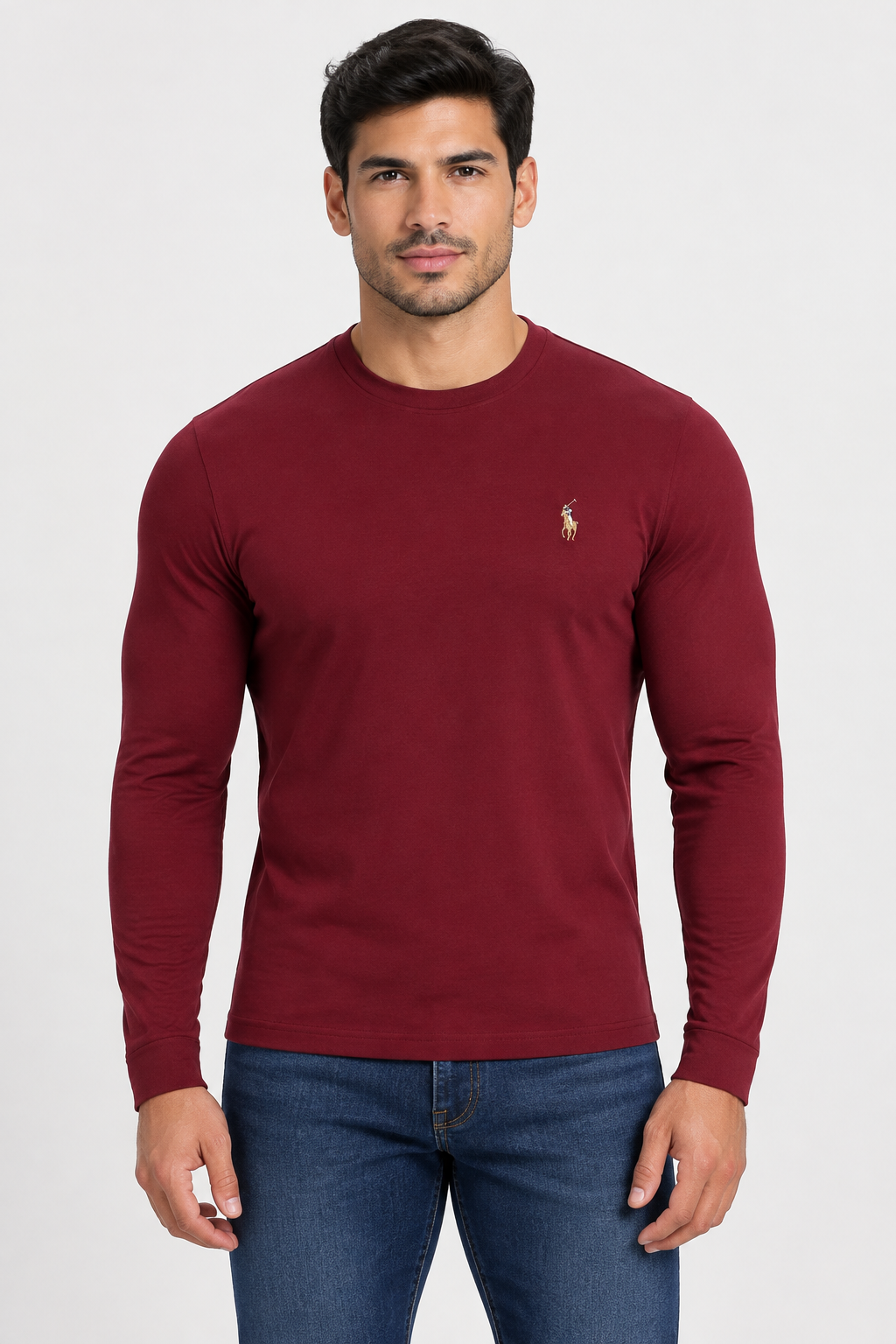 Camiseta cuello redondo Polo Ralph Lauren 🏇🏼 color rojo oscuro manga larga Talla M Entalle Clásico