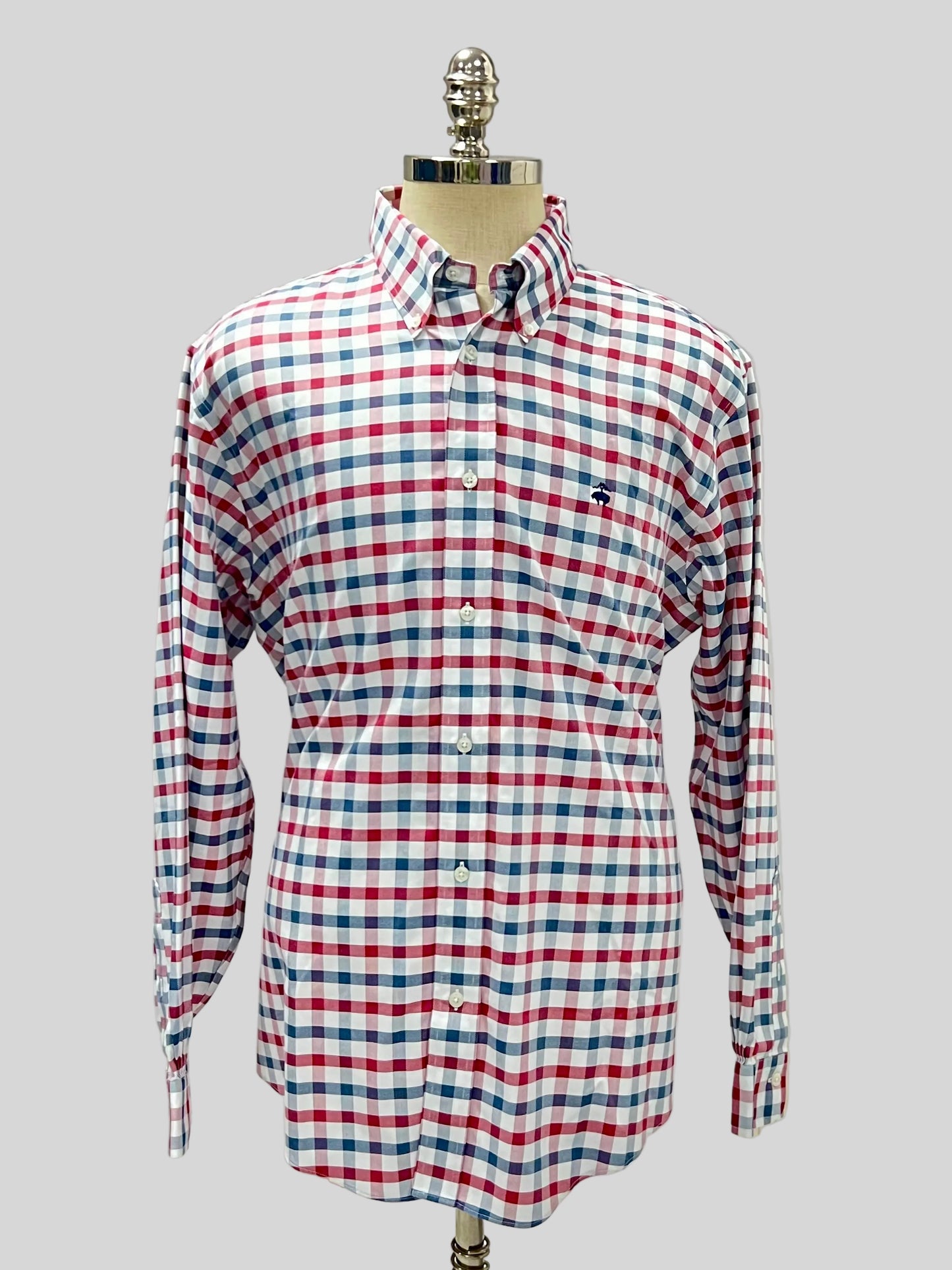 Camisa Brooks Brothers 🐑 color blanco de cuadros en azul y rojo Talla XL Entalle Regular