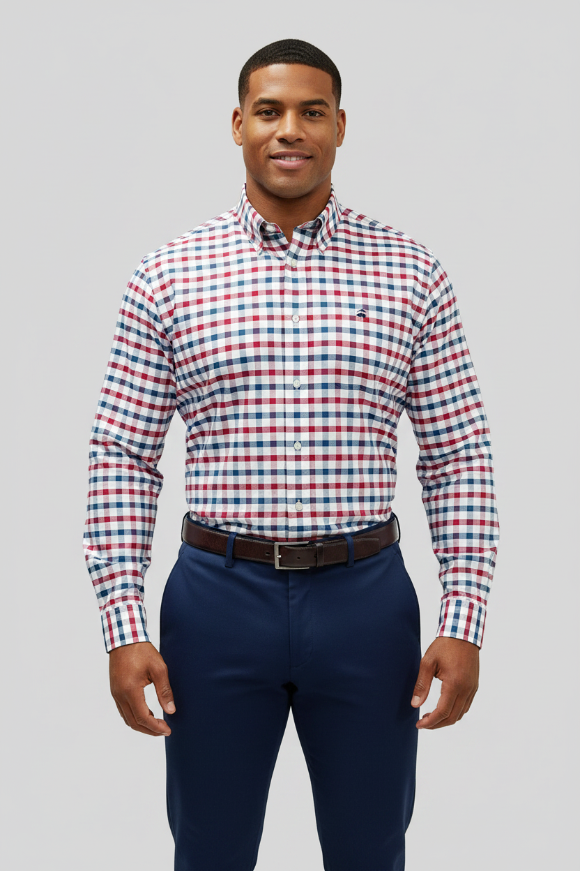 Camisa Brooks Brothers 🐑 color blanco de cuadros en azul y rojo Talla XL Entalle Regular