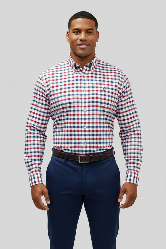 Camisa Brooks Brothers 🐑 color blanco de cuadros en azul y rojo Talla XL Entalle Regular