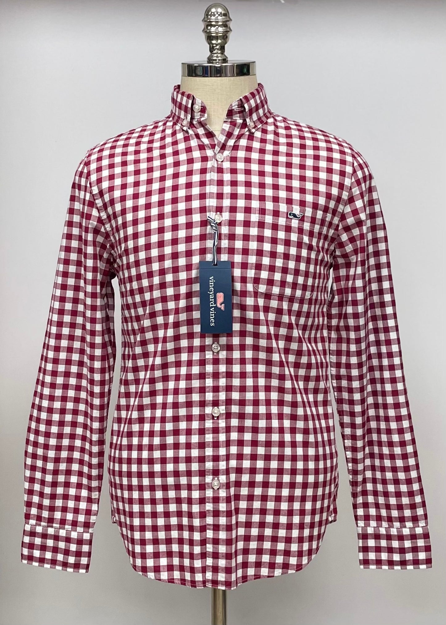 Camisa Vineyard Vines 🐳 con patron de cuadros gingham en color rojo oscuro y blanco Talla S Entalle Slim Fit