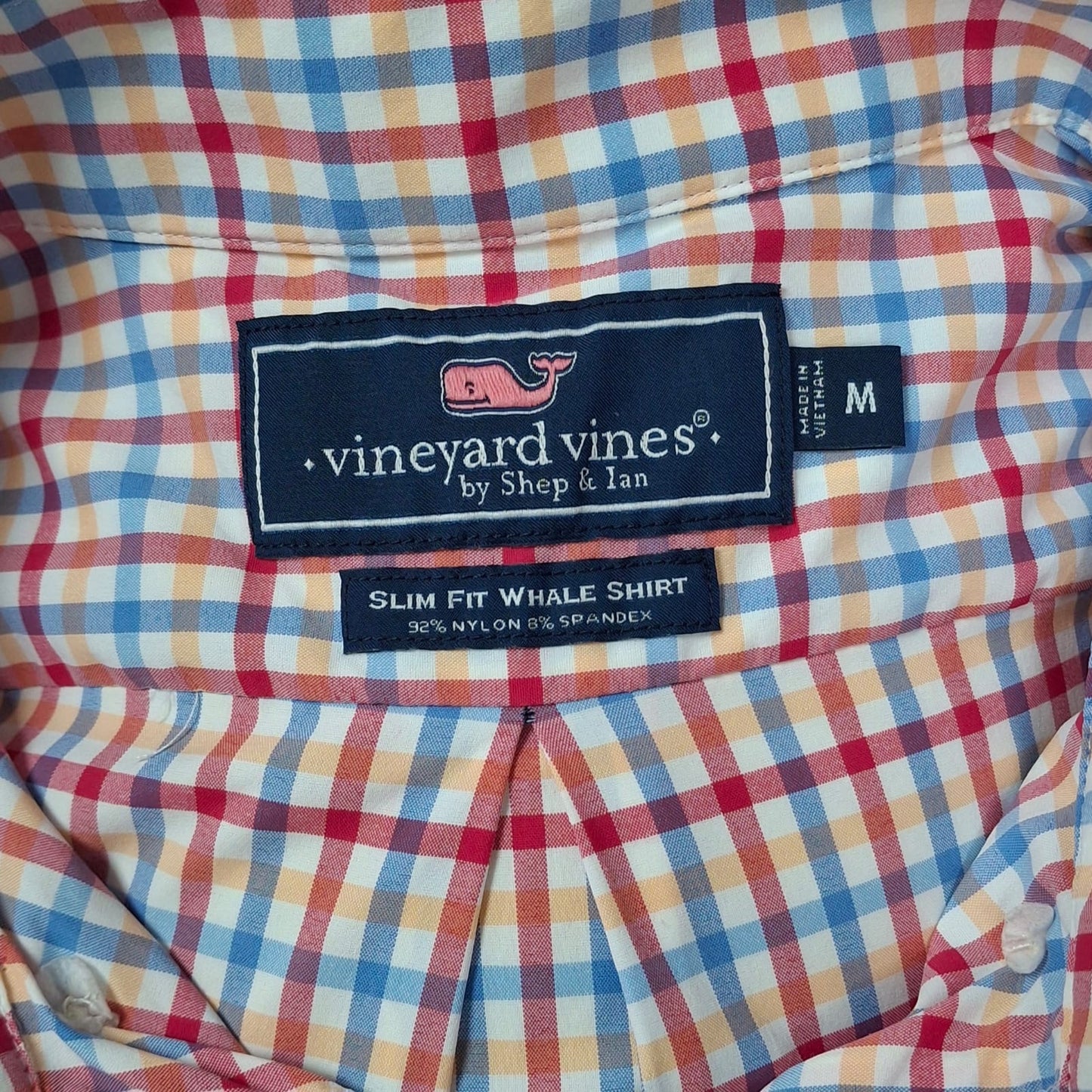 Camisa de botones Vineyard Vines 🐳 color blanco de cuadros en color naranja, celeste y rojo Talla M Entalle Slim Fit