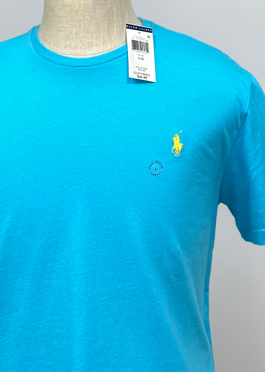 Camiseta cuello Redondo Polo Ralph Lauren 🏇🏼 color turquesa manga corta Talla Large Entalle Regular