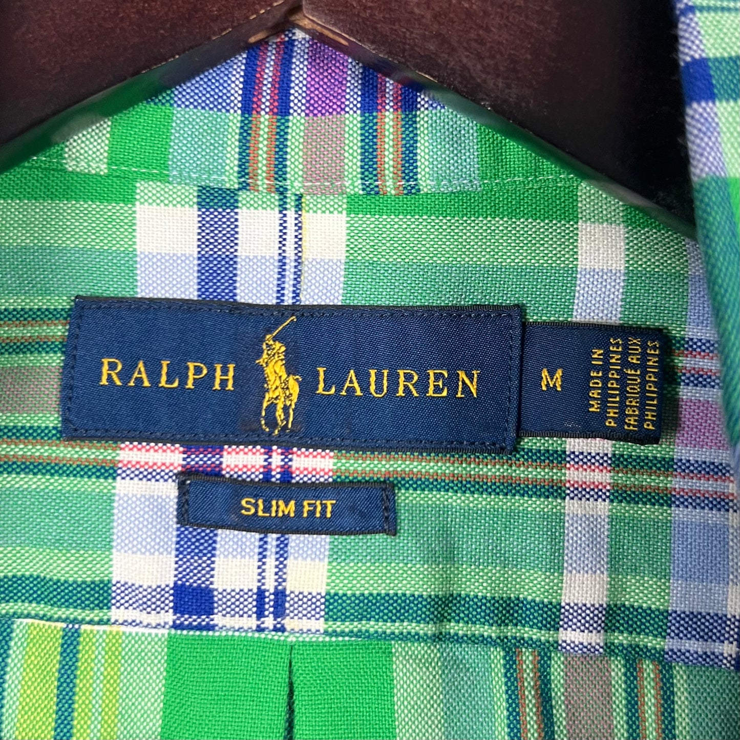 Camisa Polo Ralph Lauren 🏇🏼 Oxford con patron de cuadros tartán en color verde, azul, amarillo y rosado Talla M Entalle Slim Fit