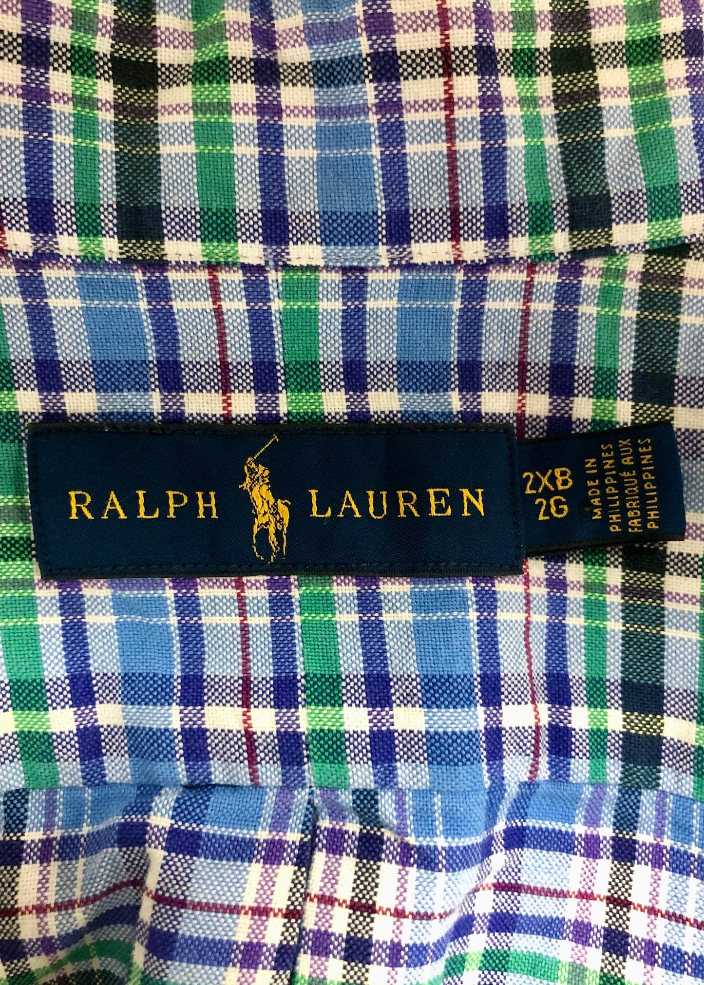 Camisa Polo Ralph Lauren 🏇🏼 de cuadros tartán en color verde, azul y blanco Talla XXL Entalle Regular