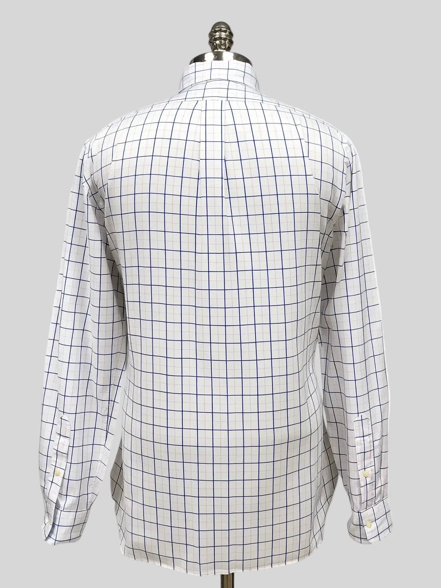 Camisa Polo Ralph Lauren 🏇🏼 color blanco con patron de cuadros azul navy y rosado Talla XL Entalle Regular
