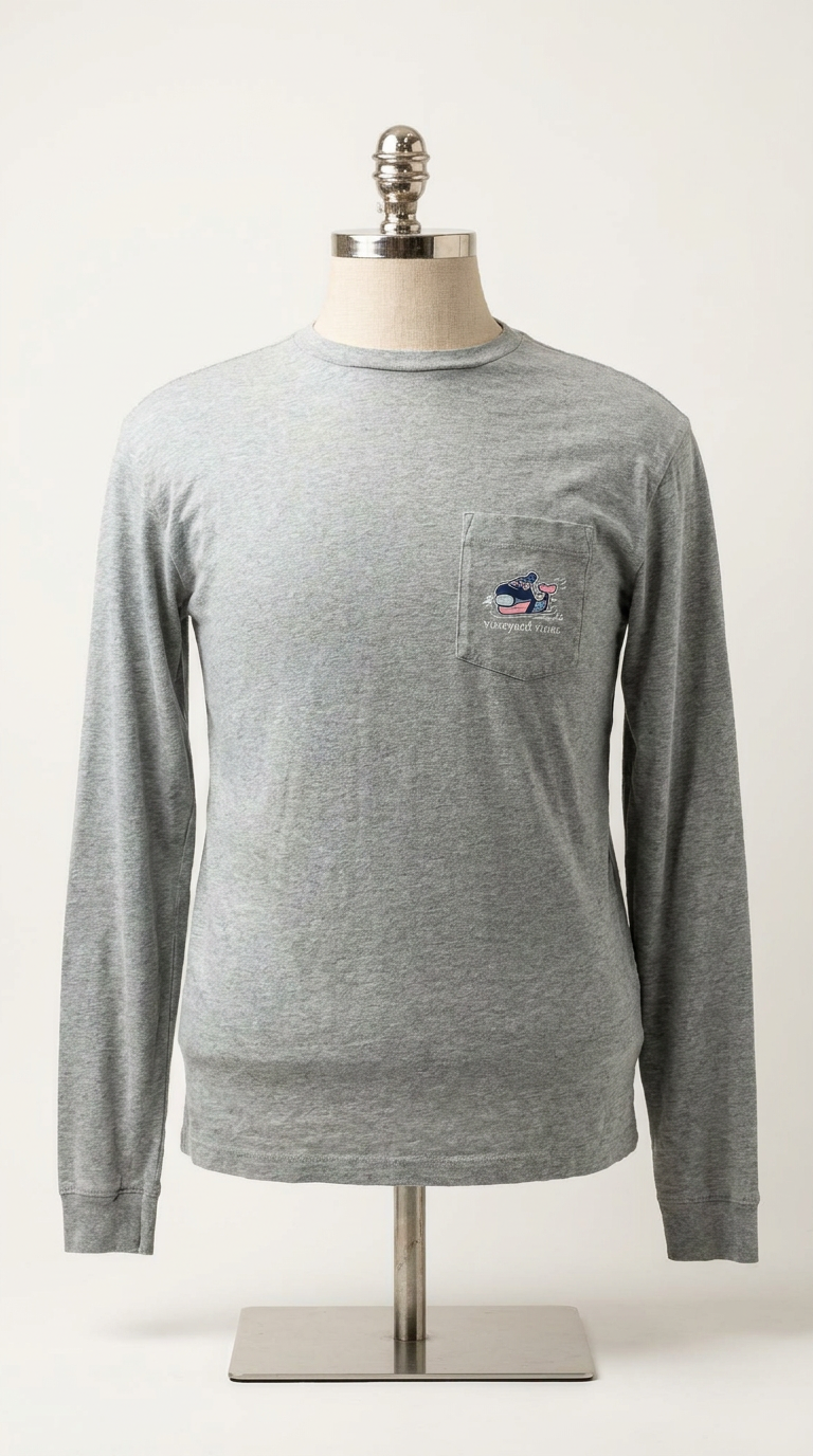 Camiseta cuello redondo Vineyard Vines 🐳 color gris con logo de ballena esquiando Talla S (ver descripción)