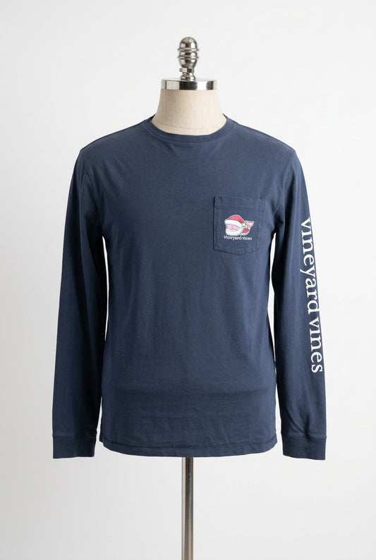 Camiseta cuello redondo Vineyard Vines 🐳 color azul navy con Diseño de ballena de Navidad Talla M (ver descripción)