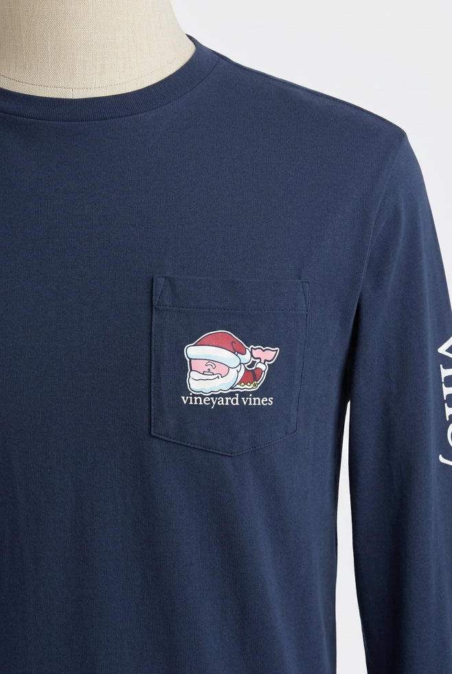 Camiseta cuello redondo Vineyard Vines 🐳 color azul navy con Diseño de ballena de Navidad Talla M (ver descripción)