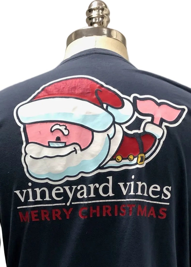 Camiseta cuello redondo Vineyard Vines 🐳 color azul navy con Diseño de ballena de Navidad Talla M (ver descripción)