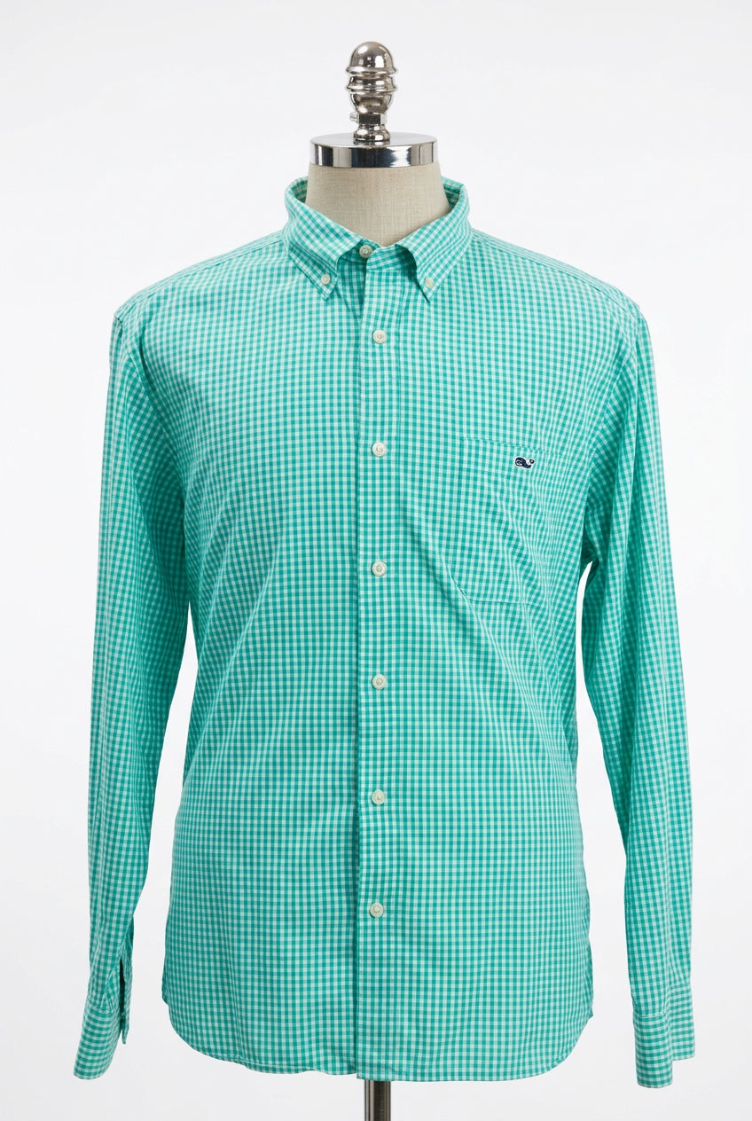 Camisa de cuadros Vineyard Vines 🐳 de cuadros gingham en color turquesa intenso y blanco Talla XL Entalle Slim Fit