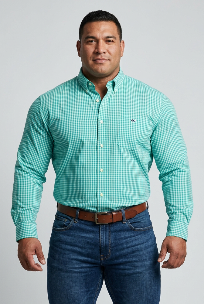 Camisa de cuadros Vineyard Vines 🐳 de cuadros gingham en color turquesa intenso y blanco Talla XL Entalle Slim Fit