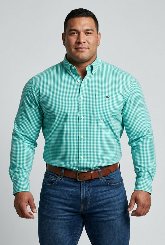 Camisa de cuadros Vineyard Vines 🐳 de cuadros gingham en color turquesa intenso y blanco Talla XL Entalle Slim Fit