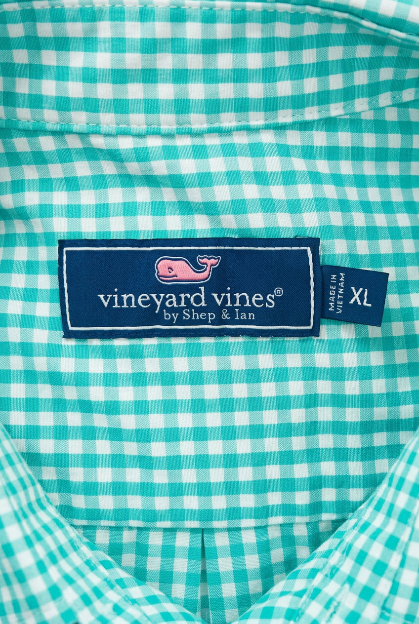 Camisa de cuadros Vineyard Vines 🐳 de cuadros gingham en color turquesa intenso y blanco Talla XL Entalle Slim Fit