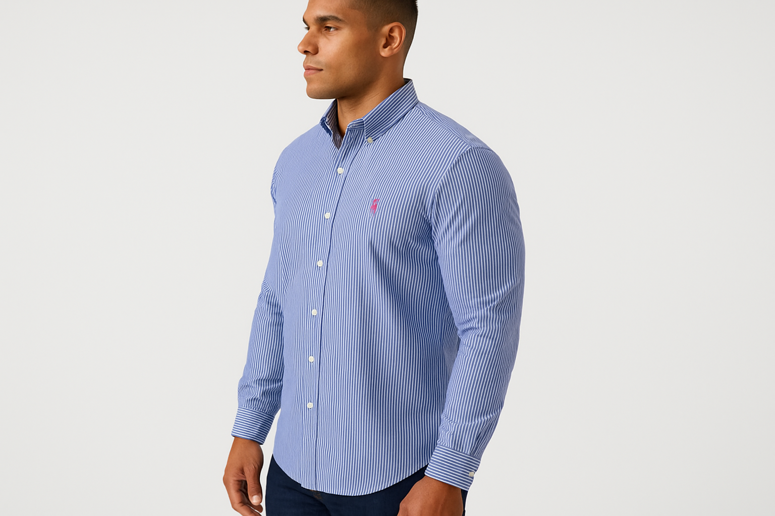 Athletic model - side view with pink logo visible