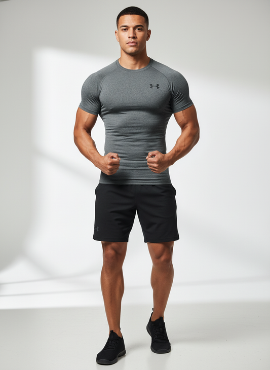 Athletic model wearing compression shirt