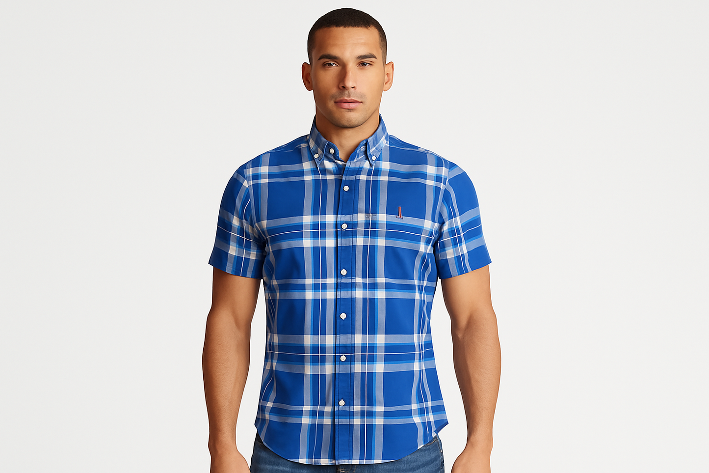 Athletic model wearing shirt