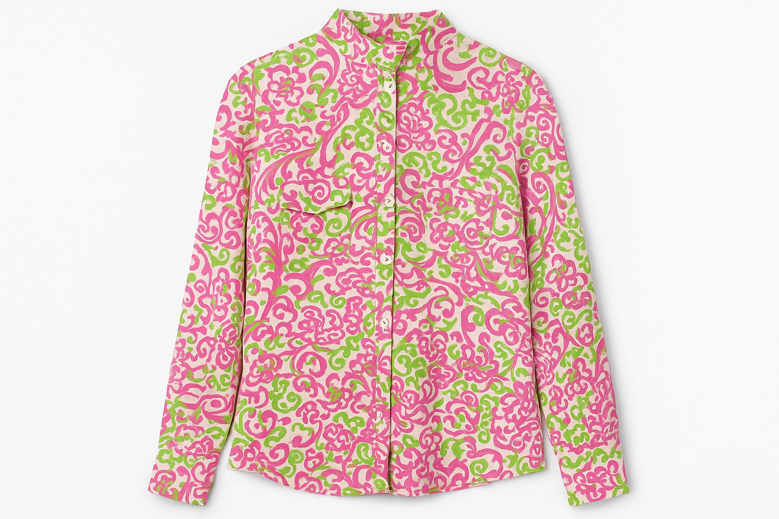 Blusa paisley rosa y verde vista frontal plana