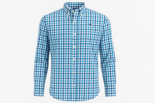 Camisa a cuadros azules y blancos ghost mannequin