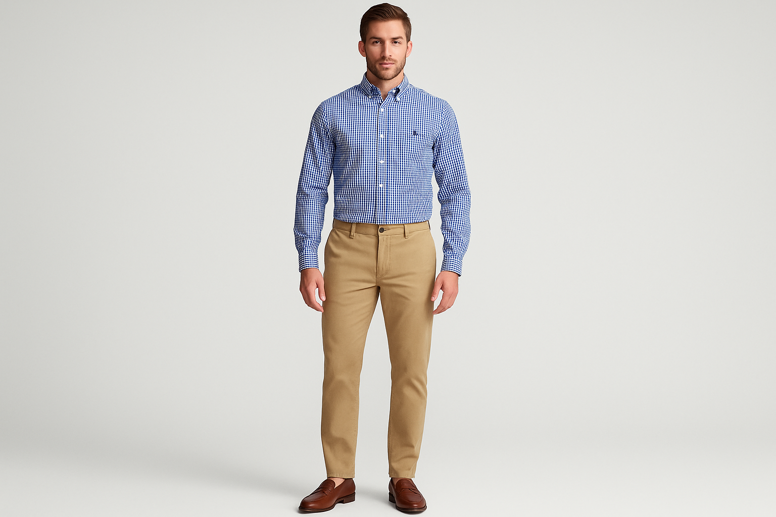 Camisa a cuadros con chinos y mocasines