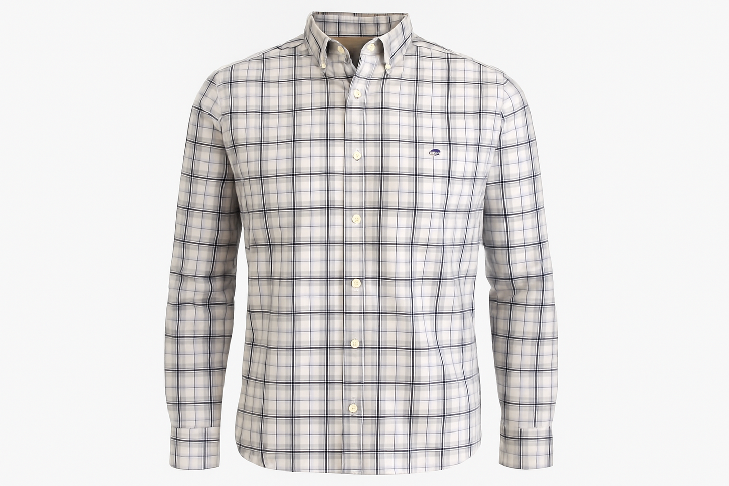 Camisa a cuadros grises y azules tipo ghost mannequin