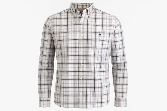 Camisa a cuadros grises y azules tipo ghost mannequin