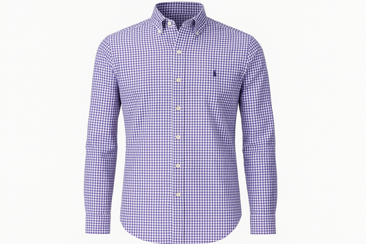 Camisa a cuadros morados ghost mannequin sin botones collar