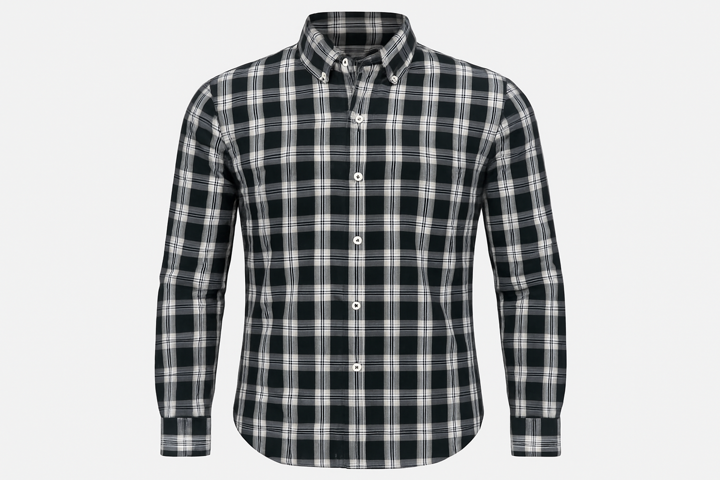 Camisa a cuadros negros, grises y blancos con logo del polo tipo ghost mannequin