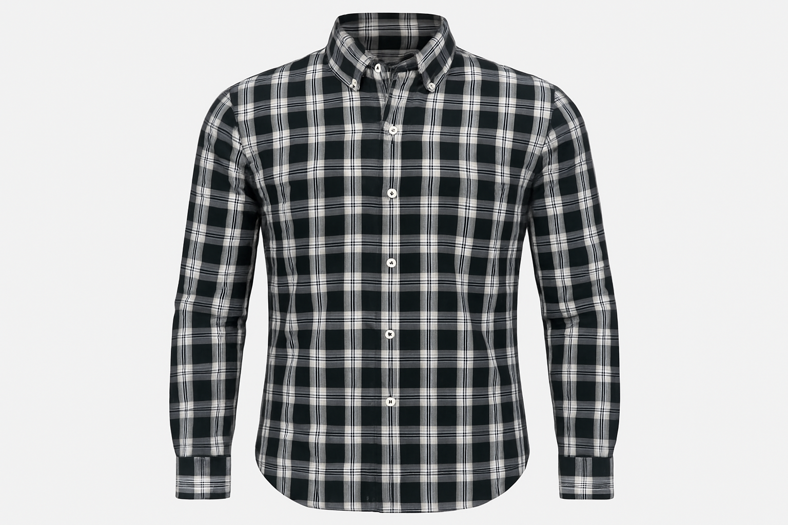 Camisa a cuadros negros, grises y blancos con logo del polo tipo ghost mannequin