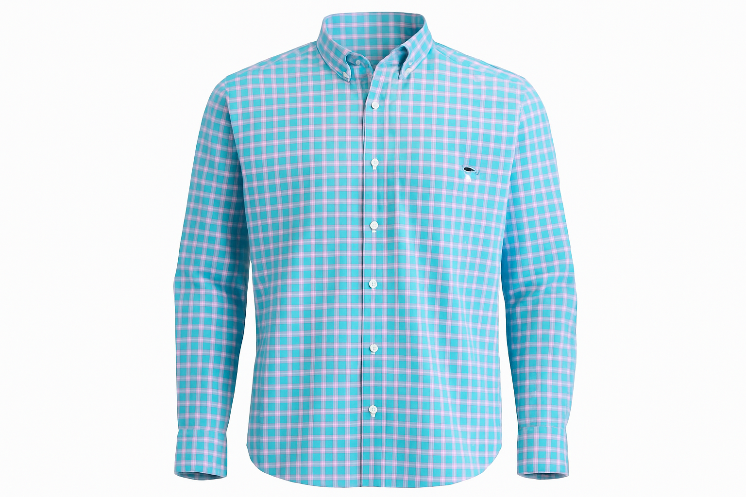 Camisa a cuadros turquesa y rosa con logo de ballena tipo ghost mannequin