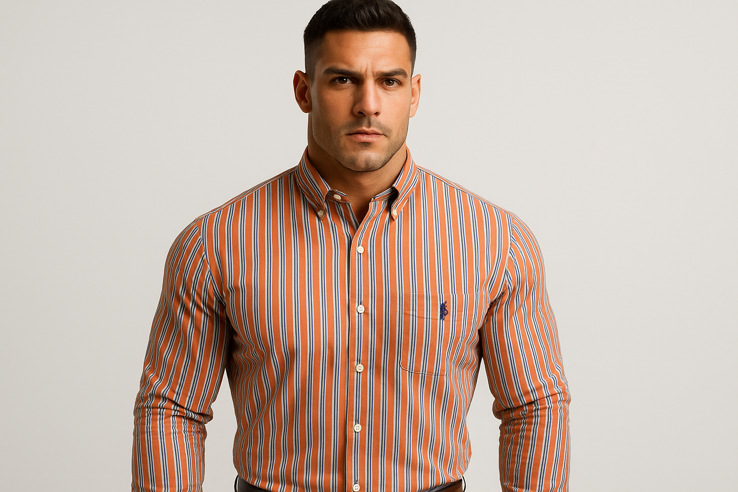 Camisa a rayas multicolor con modelo atlético