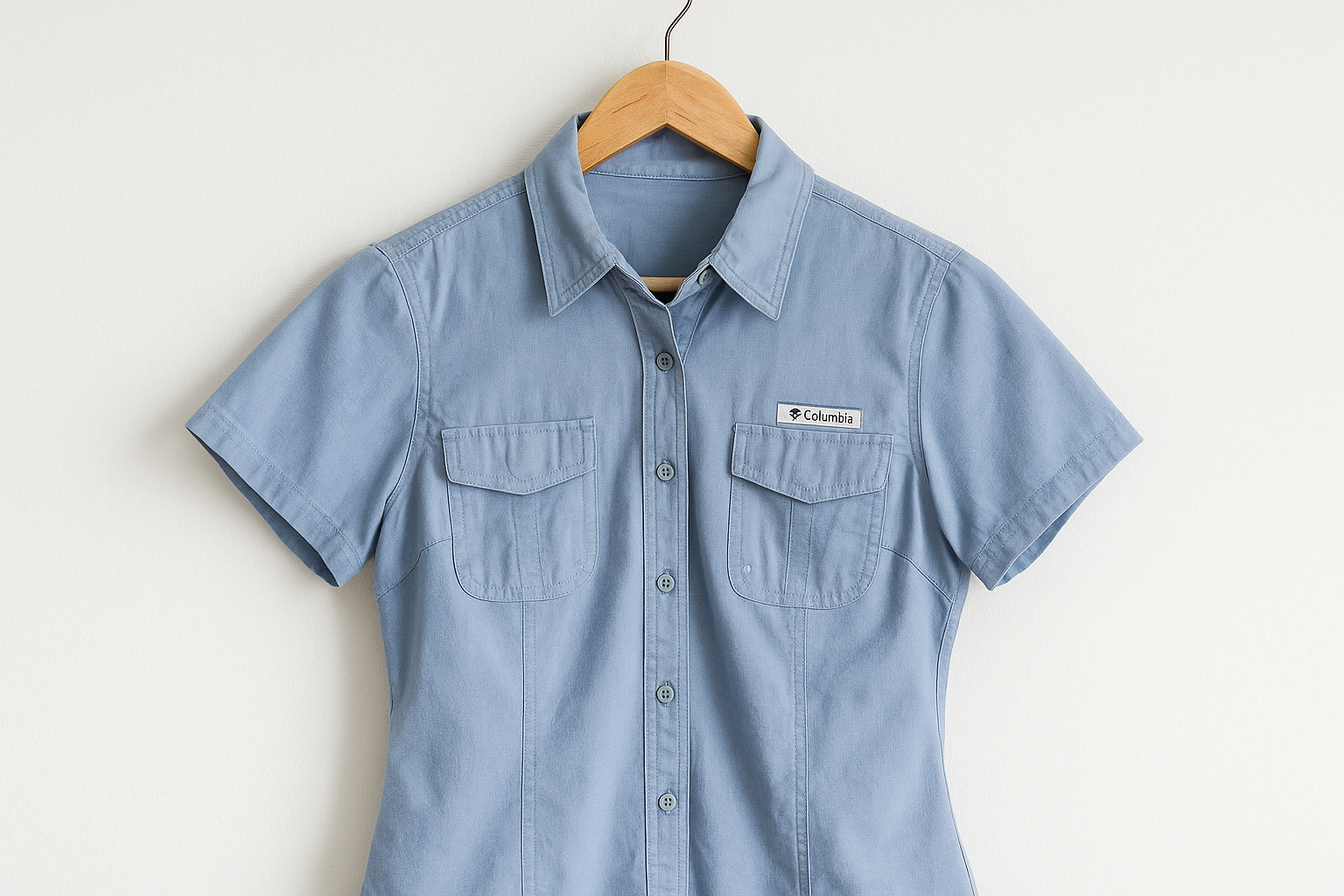 Camisa azul Columbia de manga corta en gancho