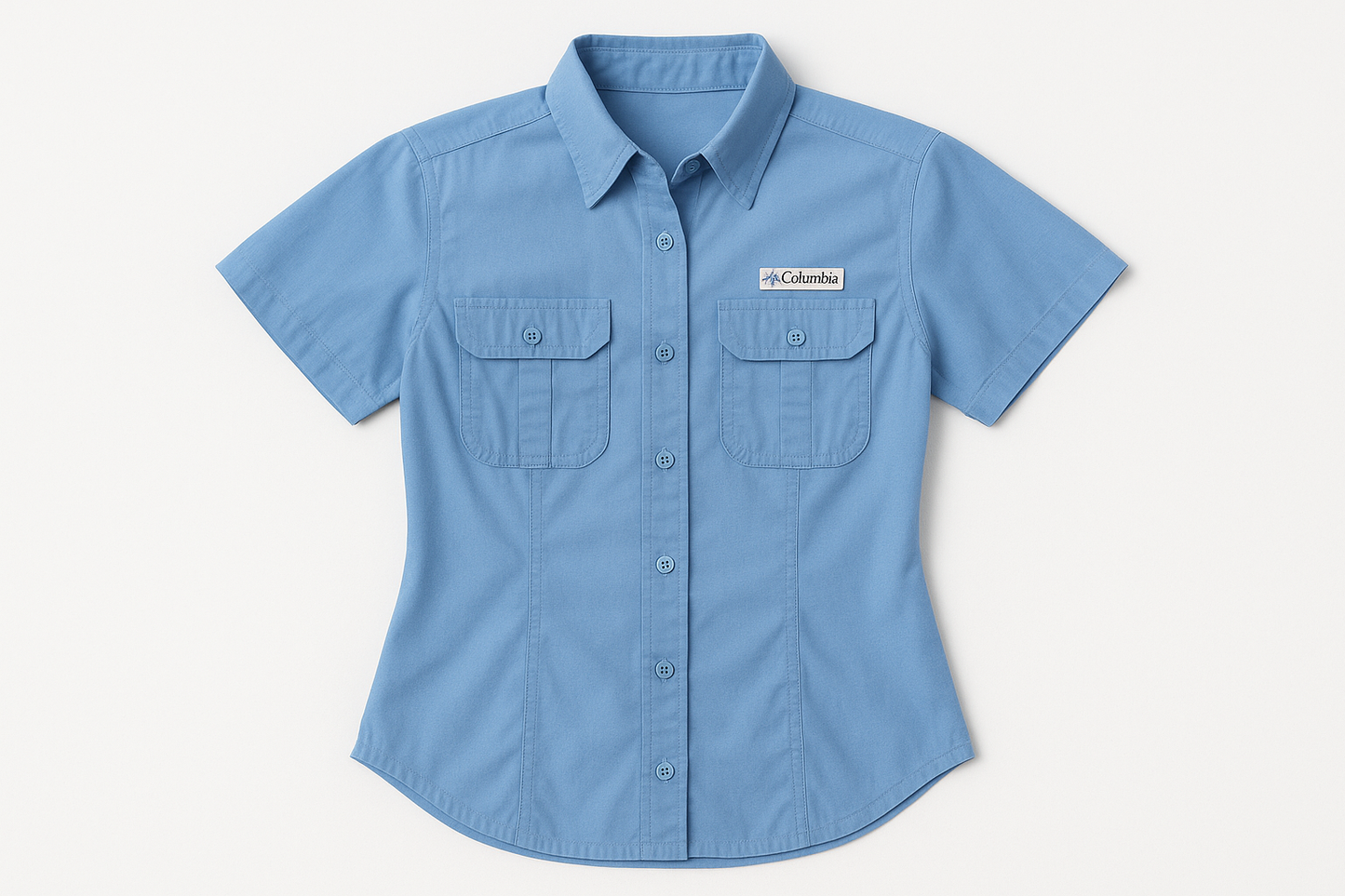 Camisa azul Columbia de manga corta vista frontal plana