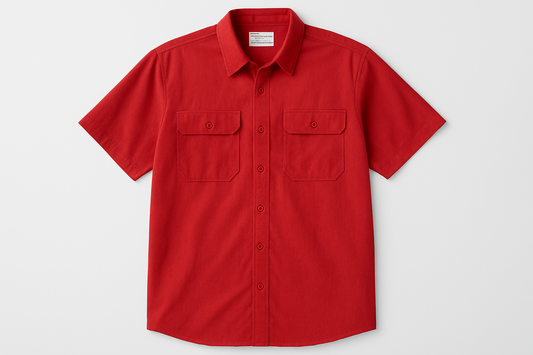 Camisa Columbia roja completa con bolsillos y botones rojos