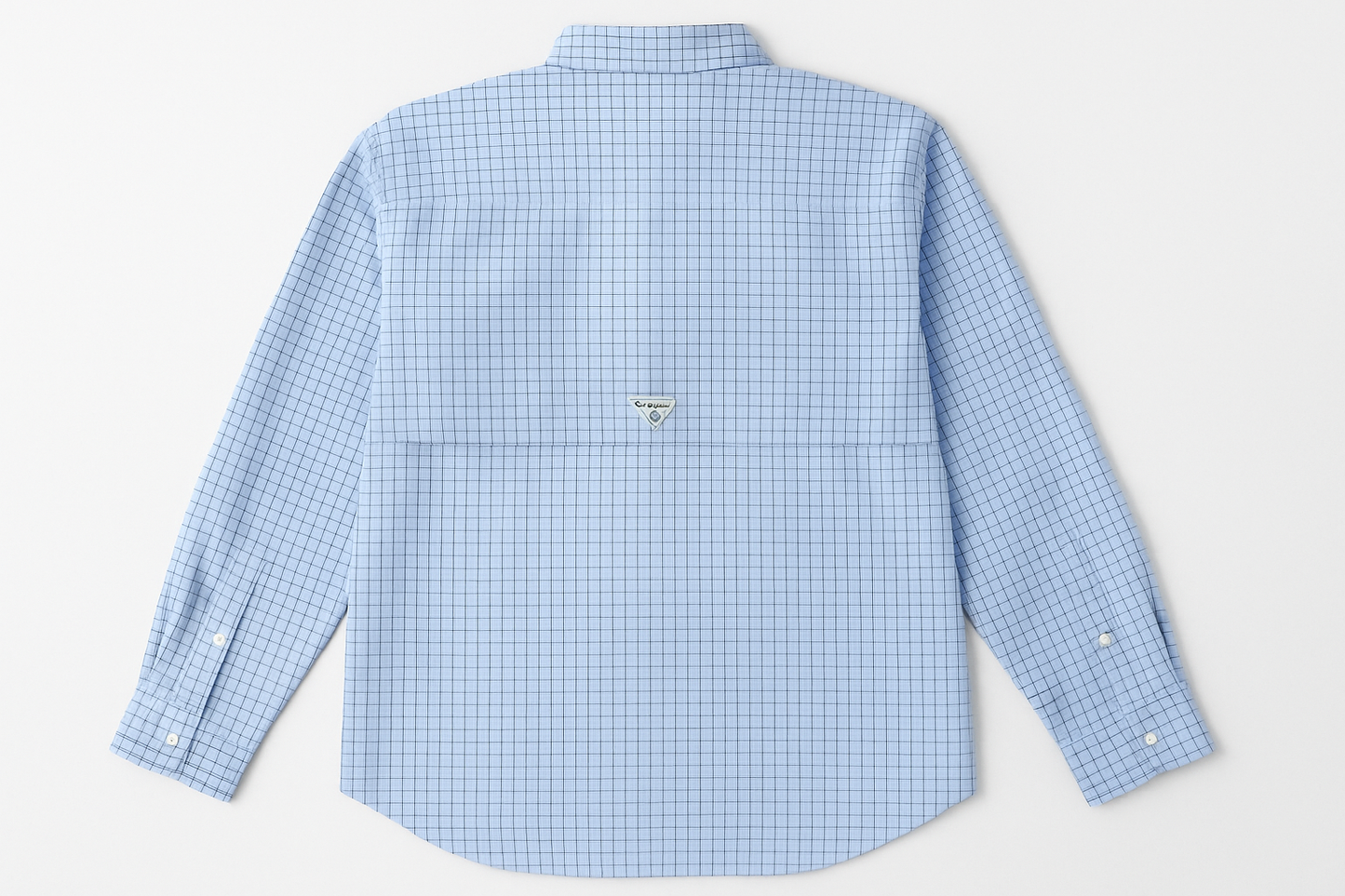 Camisa Columbia Super Bonehead celeste líneas finas posterior