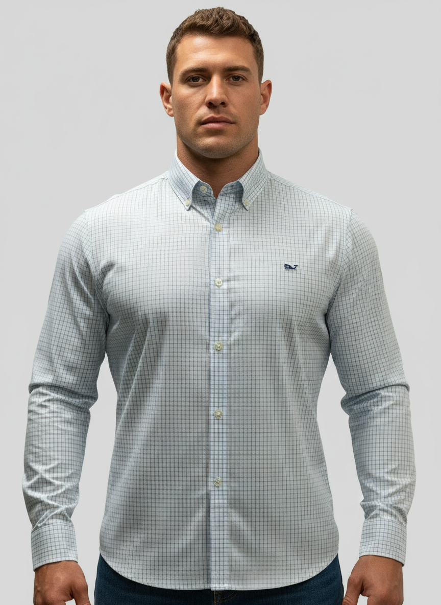 Camisa Cuadros Azul Claro con Modelo Atlético Talla S