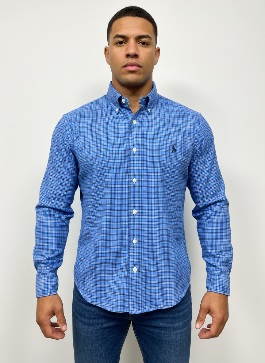 Camisa Cuadros Azul con Modelo Atlético Talla L