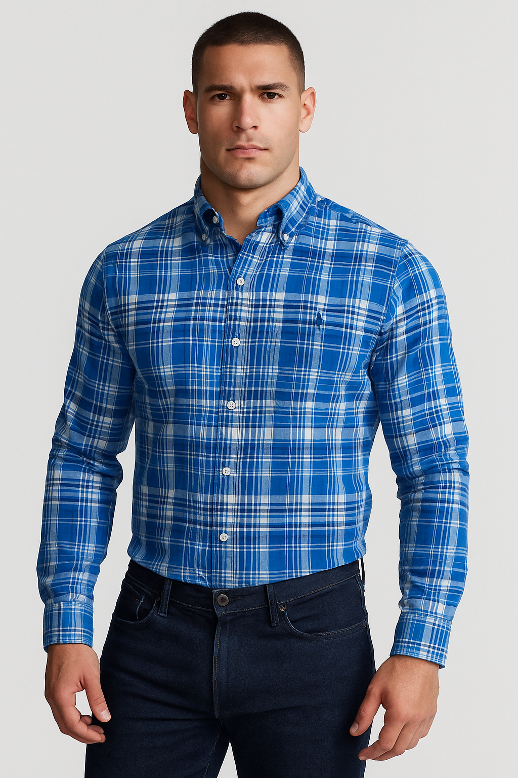 Camisa Cuadros Azul con Modelo Atlético Talla M