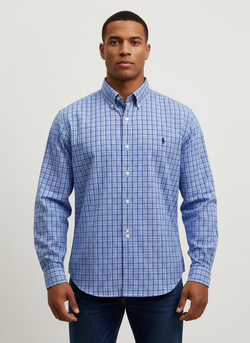 Camisa Cuadros Azul Rosa con Modelo Atlético Talla L