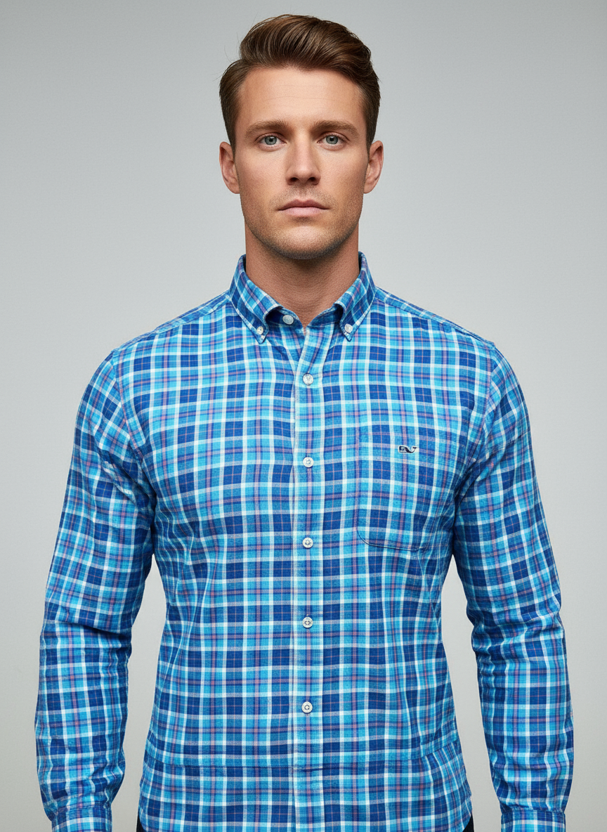 Camisa Cuadros Azul Turquesa con Modelo Atlético Talla S