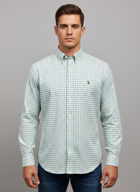 Camisa Cuadros Blanca Verde con Modelo Atlético Talla M